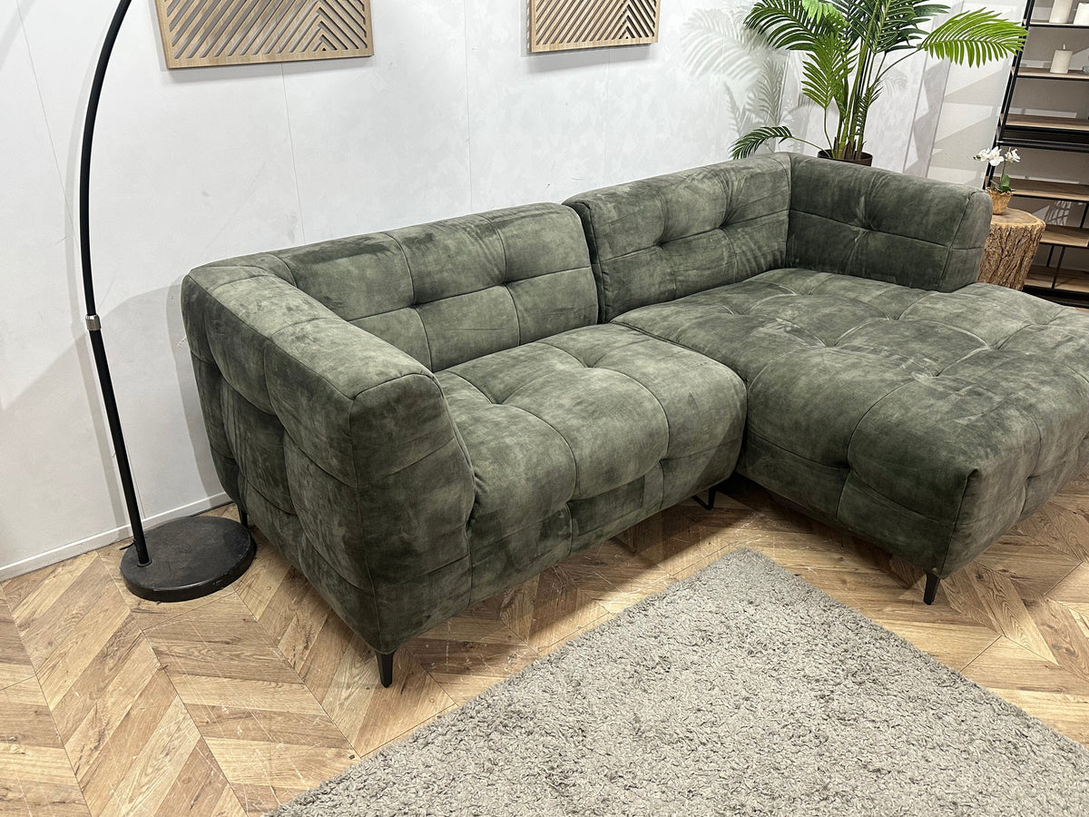 Antraciet/Donker Groene Velvet Hoekzetel ~ Vaste Kussens