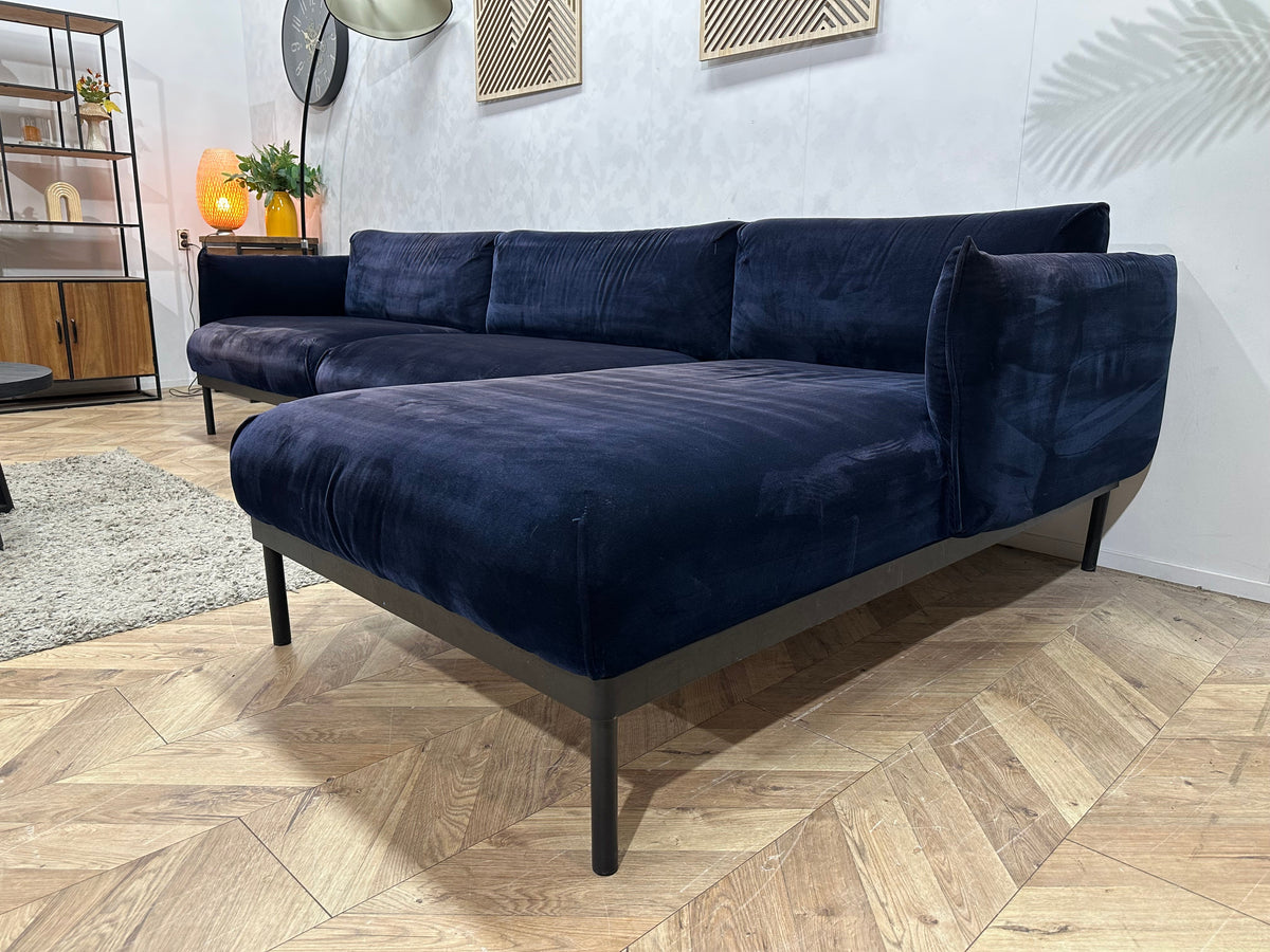 Blauwe Velvet Hoekzetel ~ Losse Rugkussens Met Afneembare hoezen