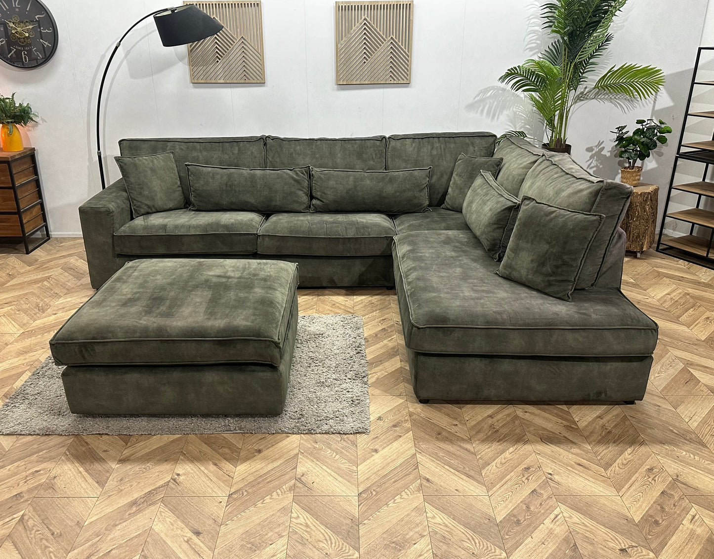 Donker Groene Velvet Hoekzetel Inc Hocker ~ Losse Kussens Met Afneembare Hoezen