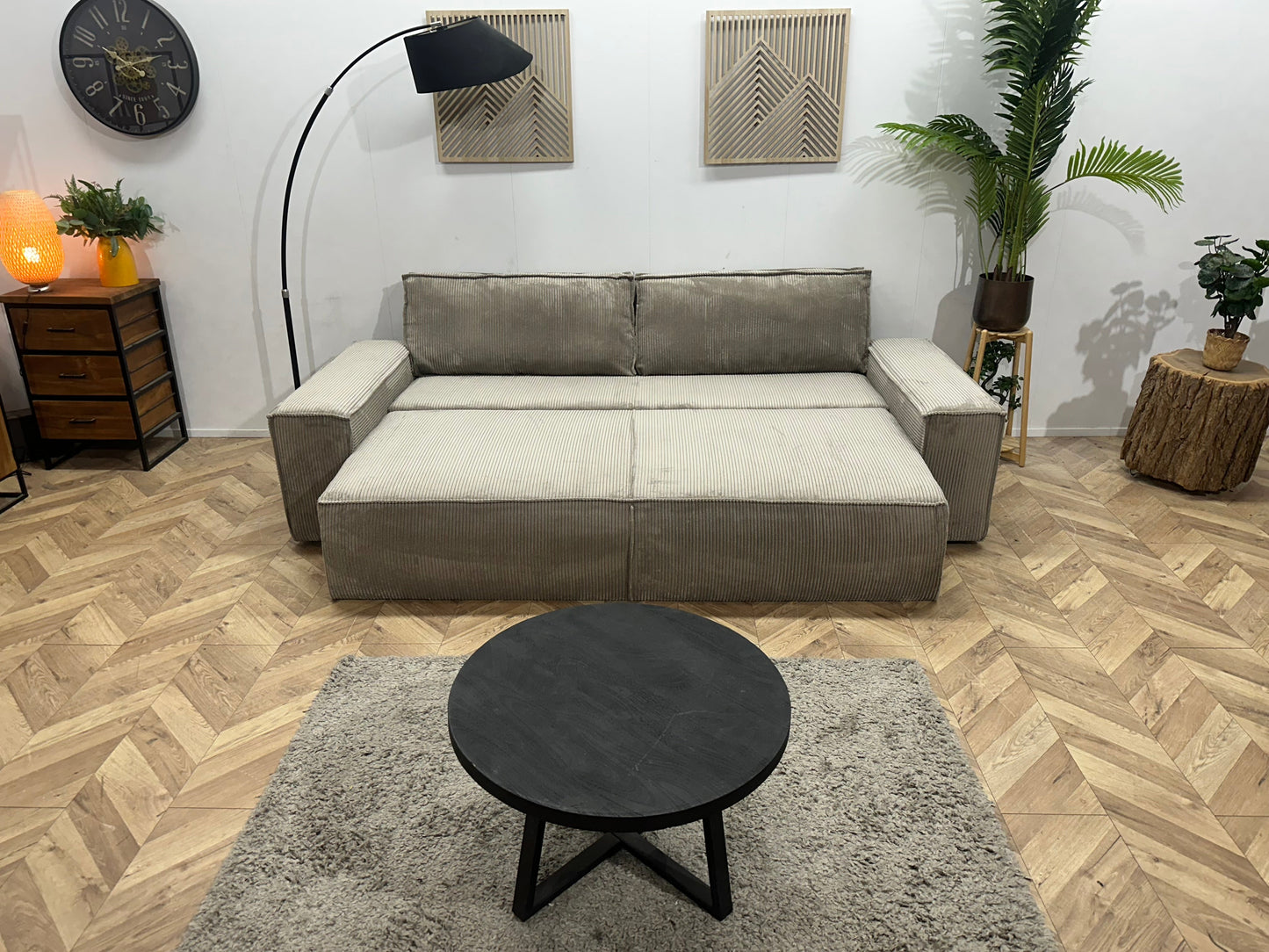 !Showroommodel! Licht Bruine Ribstof 2.5-Zits Zetel ~ Slaapfunctie