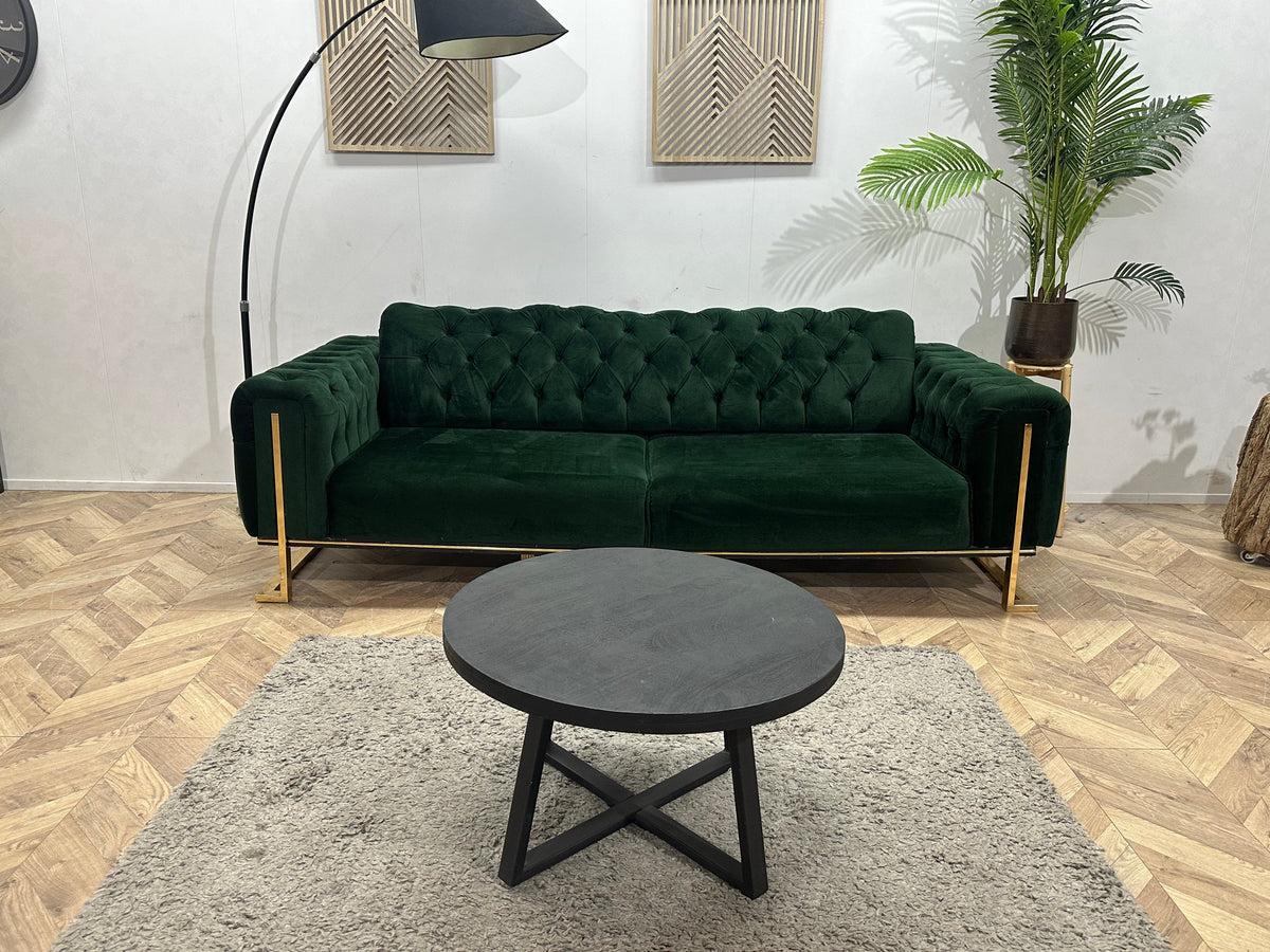Groene Velvet 2.5-Zits Zetel ~ Vaste Kussens