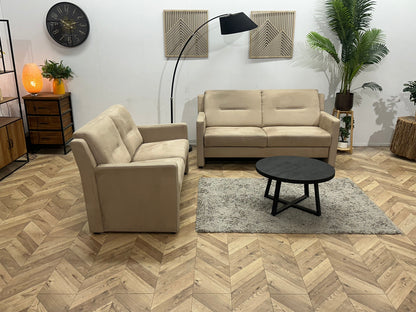 Beige Suede Stoffen/Lederen Zetels Set ~ Vaste Kussens
