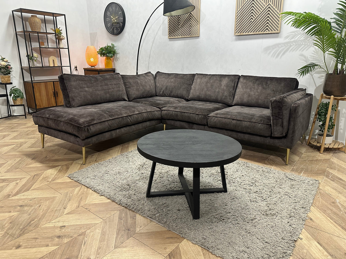 Antraciet Velvet Hoekzetel ~ Losse Kussens Met Afneembare Hoezen