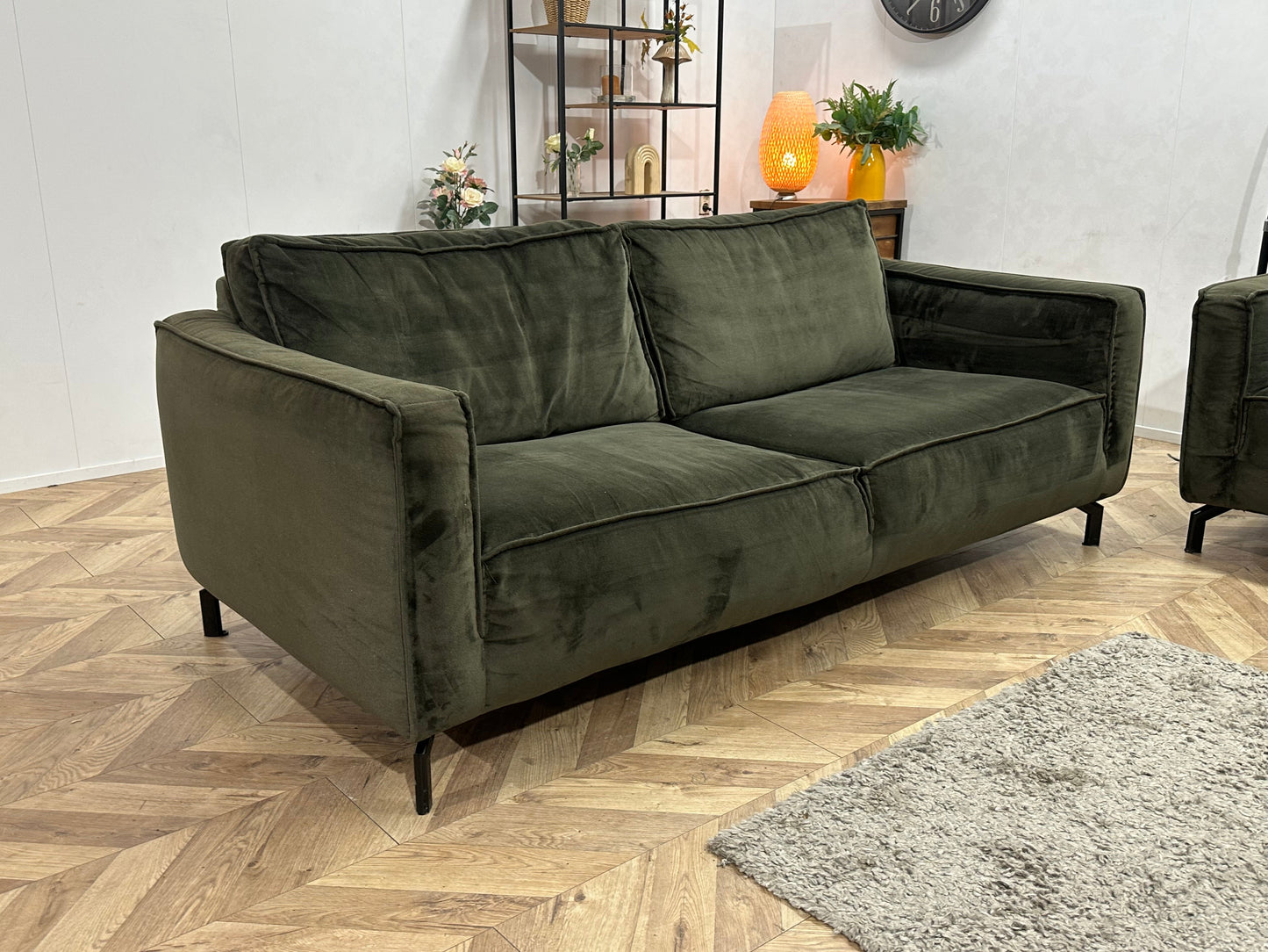Groene Velvet Zetels Set ~ Losse Rugkussens Met Afneembare Hoezen