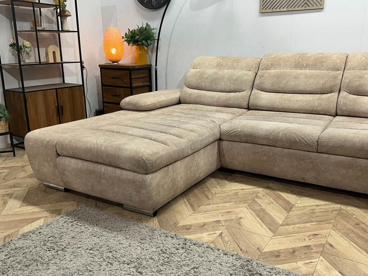 Crème/Beige Suède Stoffen U Zetel ~ Slaapfunctie