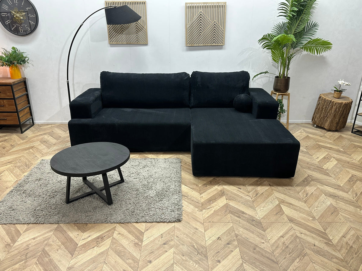 !Showroommodel! Zwarte Ribstof Hoekzetel