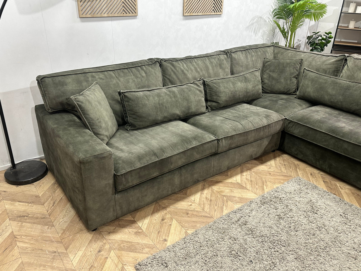 Donker Groene Velvet Hoekzetel Inc Hocker ~ Losse Kussens Met Afneembare Hoezen