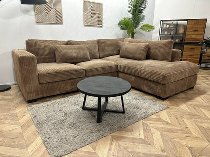 Bruine Ribstof Hoekzetel ~ Losse Kussens Met Afneembare Hoezen