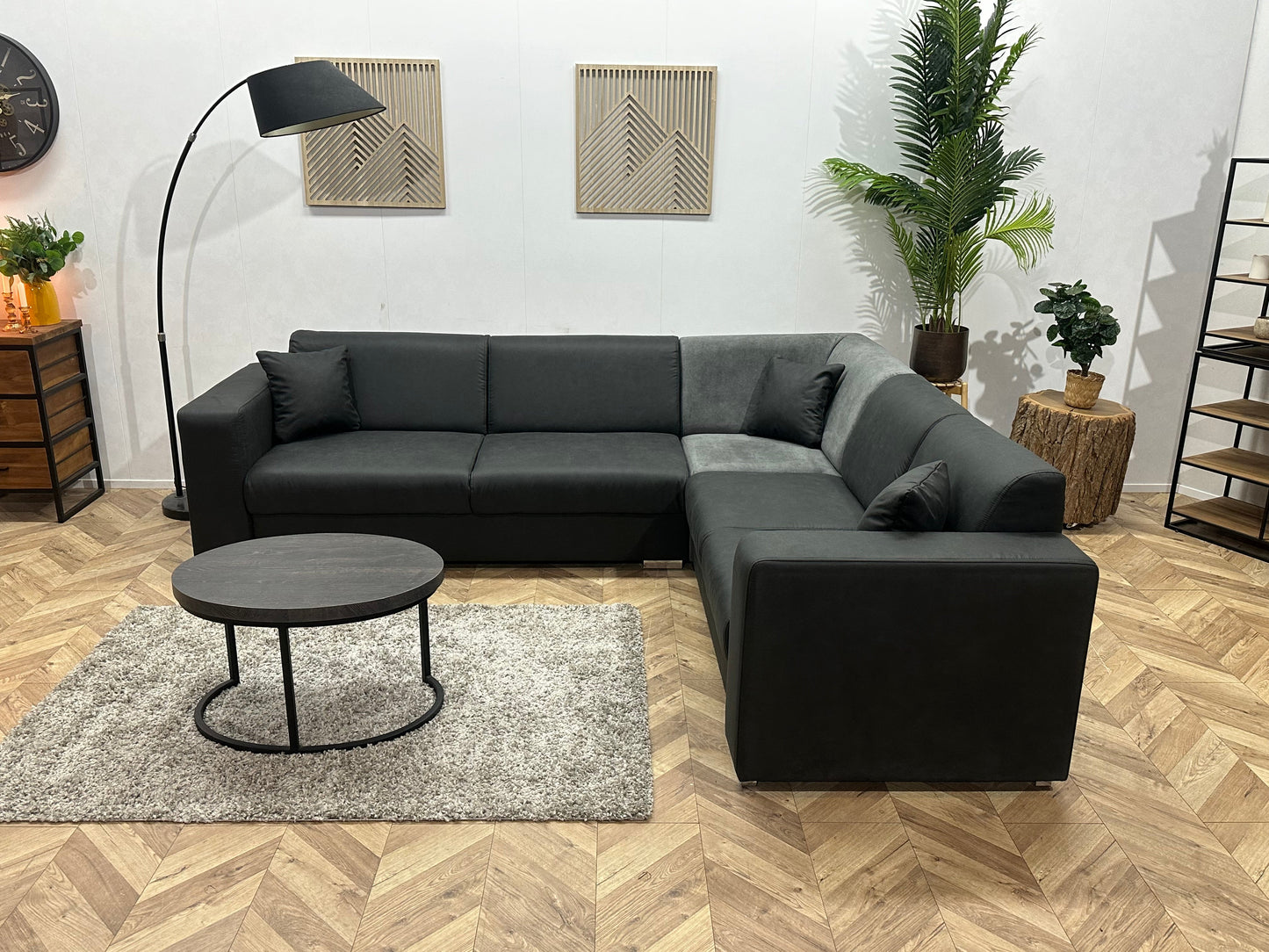 !Showroommodel! Antraciet/Grijze Suède Lederen/Velvet Hoekzetel