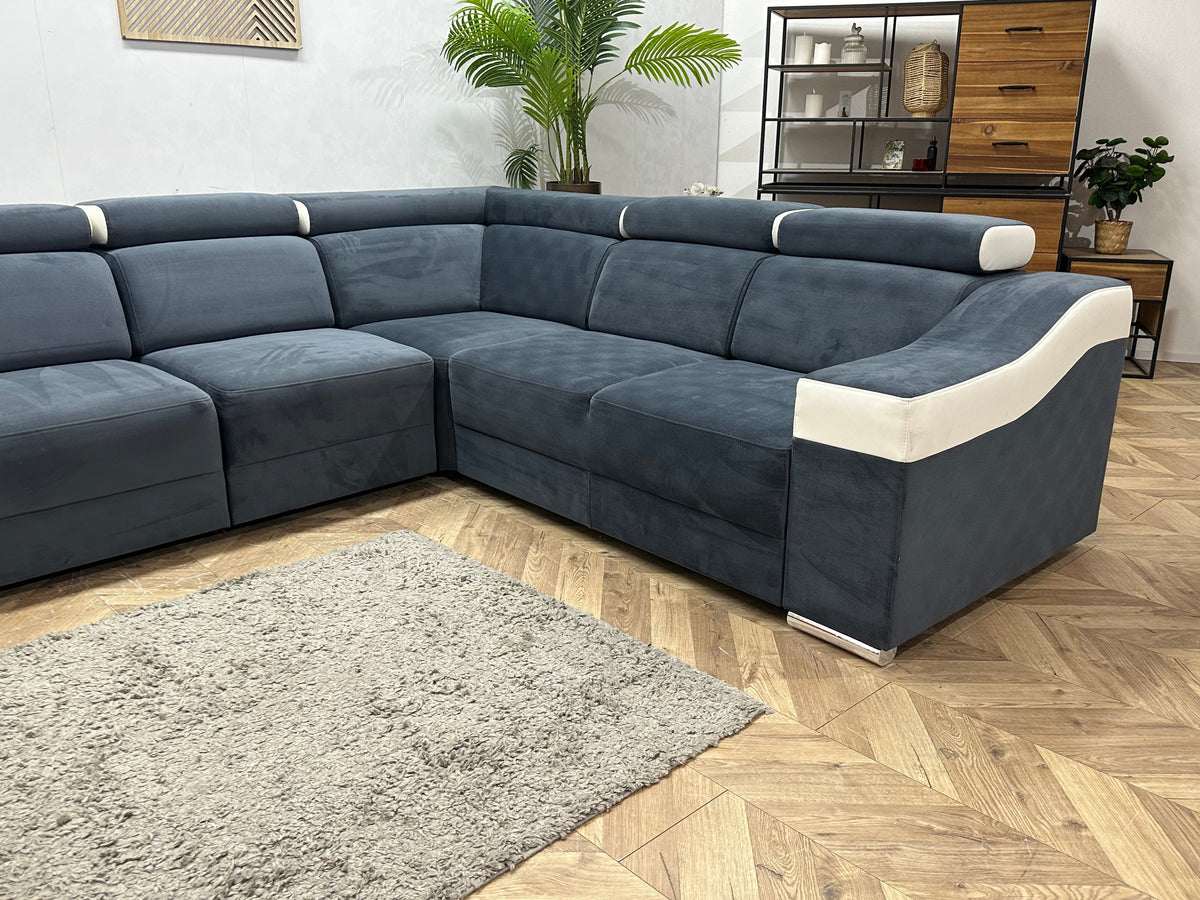 Blauwe/Witte Velvet/Leather Look Hoekzetel ~ Meerdere Opstellingen