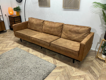Cognac Bruine Suède Stoffen 3-Zits Zetel Inc Hocker ~ Losse Kussens Met Afneembare Hoezen