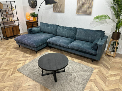 Blauwe Velvet Hoekzetel ~ Losse Kussens Met Afneembare Hoezen