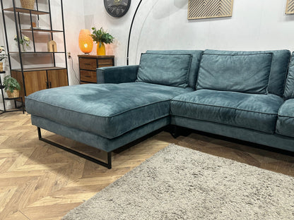 Blauwe Velvet Hoekzetel ~ Losse Kussens Met Afneembare Hoezen