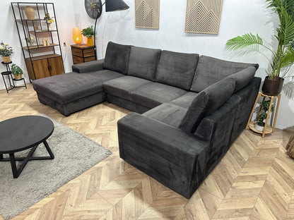Antraciet Velvet U Zetel ~ Losse Rugkussens Met Afneembare Hoezen
