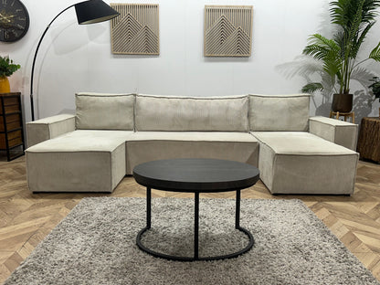!Showroommodel! Witte Ribstof U Zetel ~ Slaapfunctie