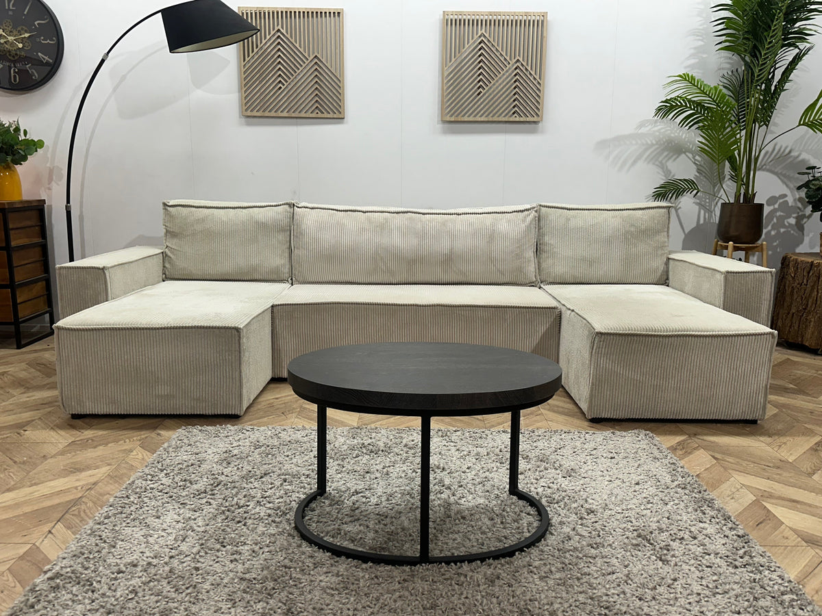 !Showroommodel! Witte Ribstof U Zetel ~ Slaapfunctie