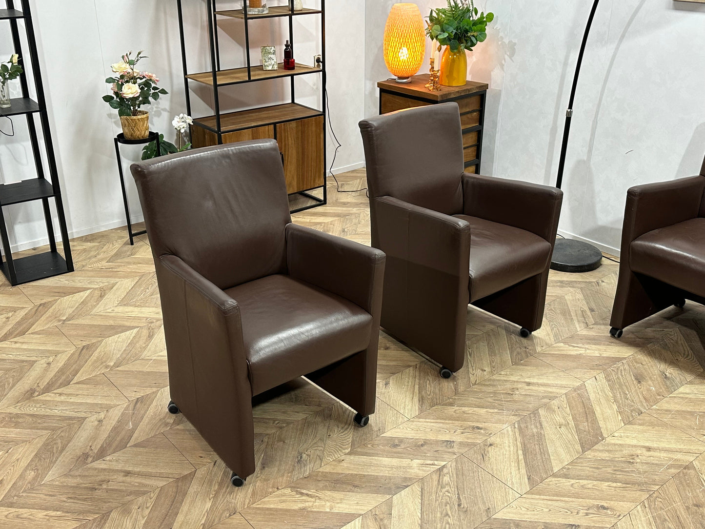 Bruine Echt Lederen Stoelen Set