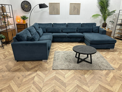 Blauwe Velvet Ruime U Zetel ~ Losse Kussens Met Afneembare Hoezen