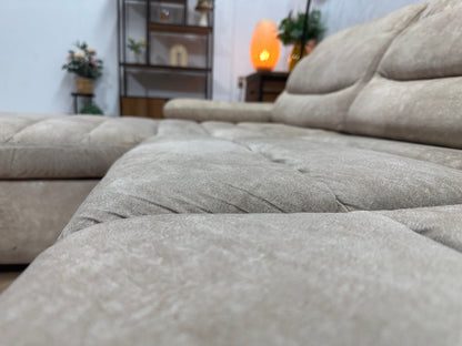 Crème/Beige Suède Stoffen U Zetel ~ Slaapfunctie