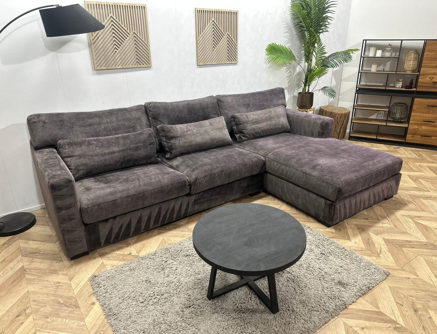 Antraciet Velvet Hoekzetel ~ Losse Kussens Met Afneembare Hoezen