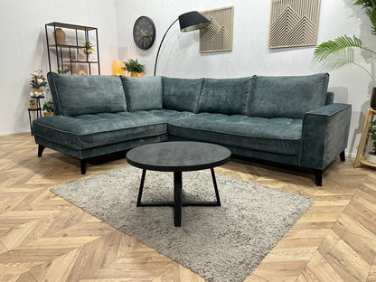 Blauwe/Grijze Velvet Hoekzetel ~ Losse Rugkussens Met Afneembare Hoezen