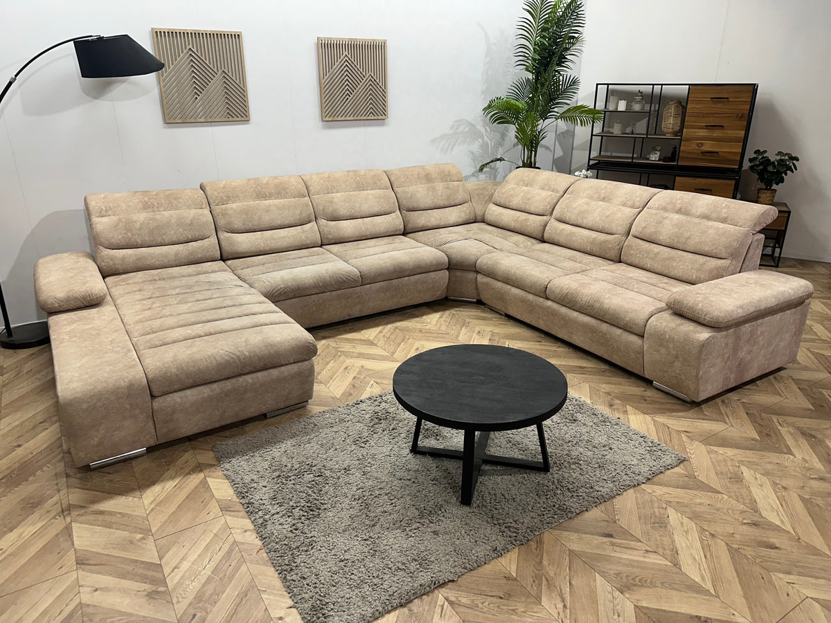 Crème/Beige Suède Stoffen U Zetel ~ Slaapfunctie