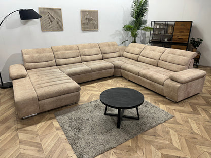 Crème/Beige Suède Stoffen U Zetel ~ Slaapfunctie