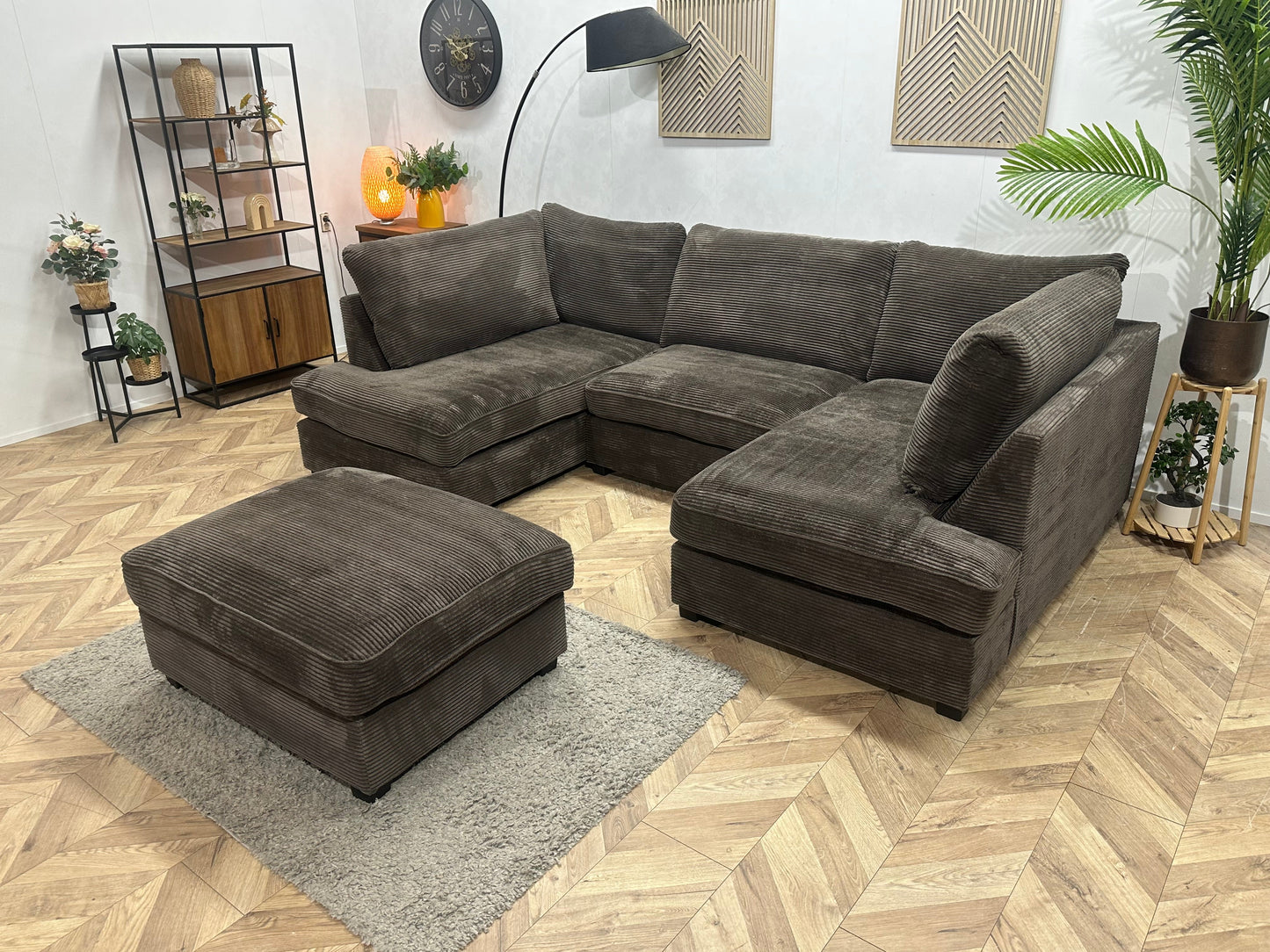 Taupe Ribstof U Zetel Inc Hocker ~ Losse Kussens Met Afneembare Hoezen