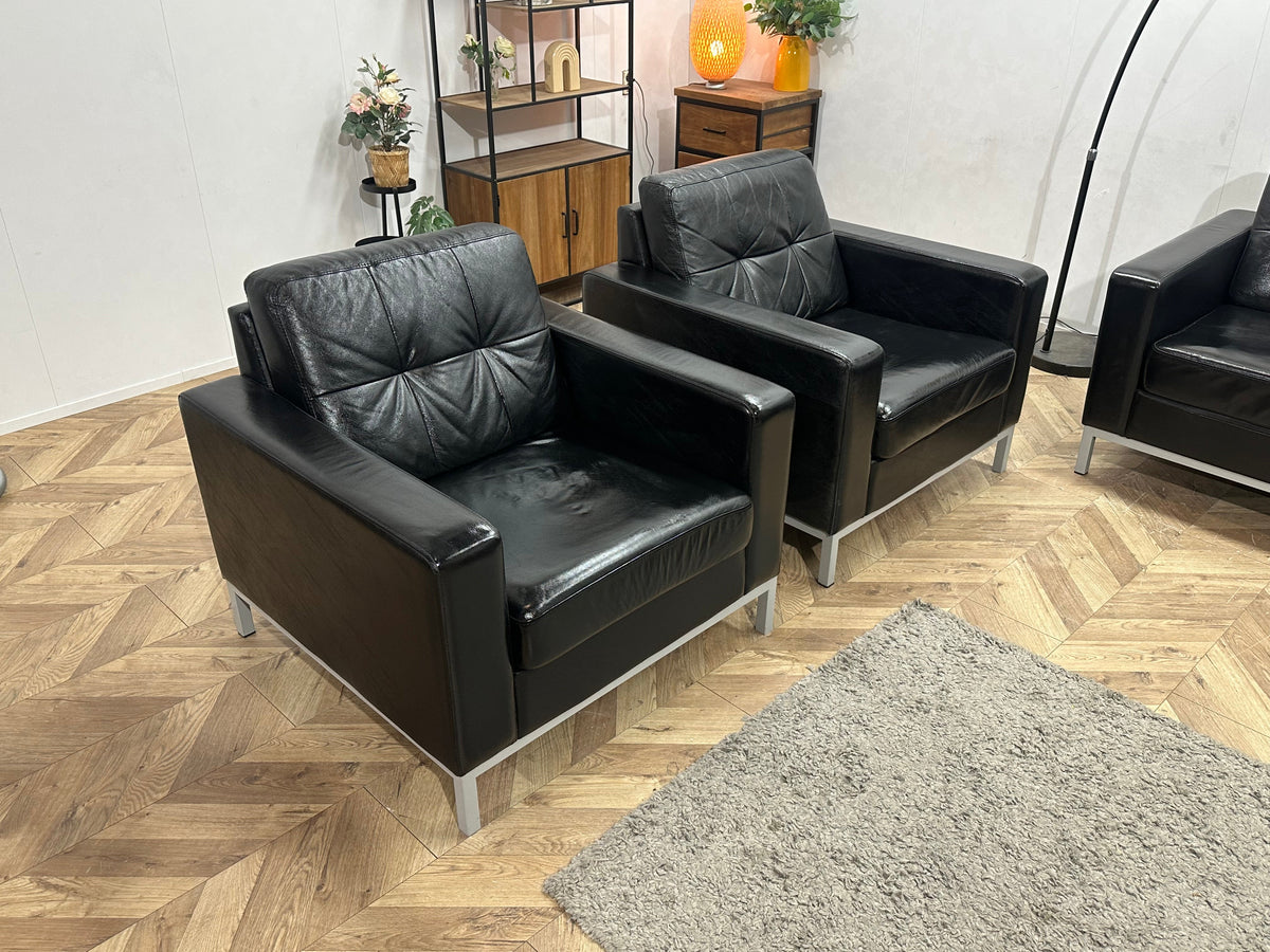 Zwarte Echt Lederen Hoekzetel Inc Fauteuils ~ Geïmpregneerd