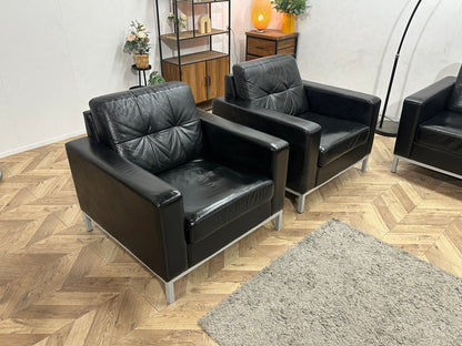 Zwarte Echt Lederen Hoekzetel Inc Fauteuils ~ Geïmpregneerd