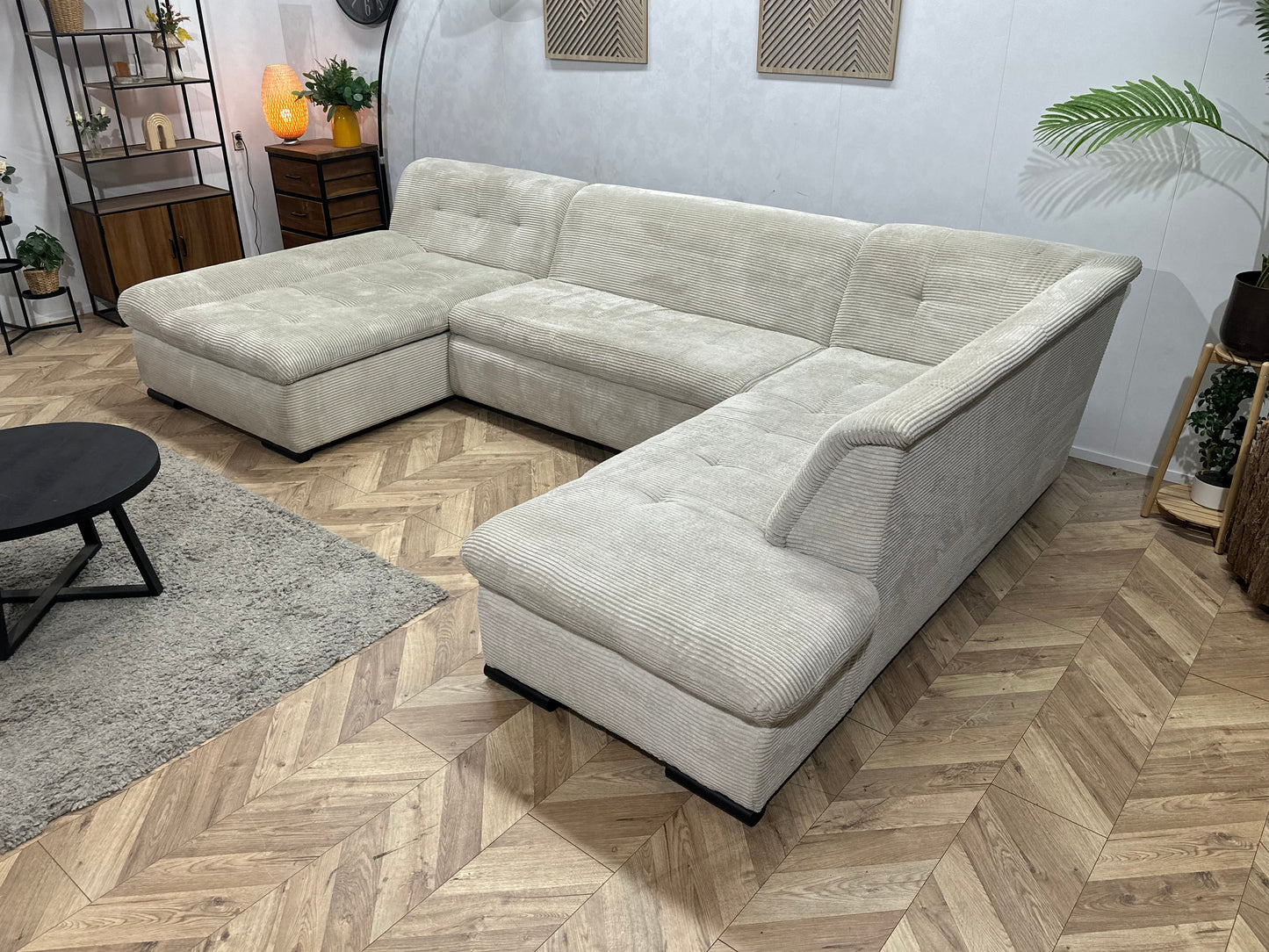 !Showroommodel! Witte Ribstof U Zetel ~ Slaapfunctie