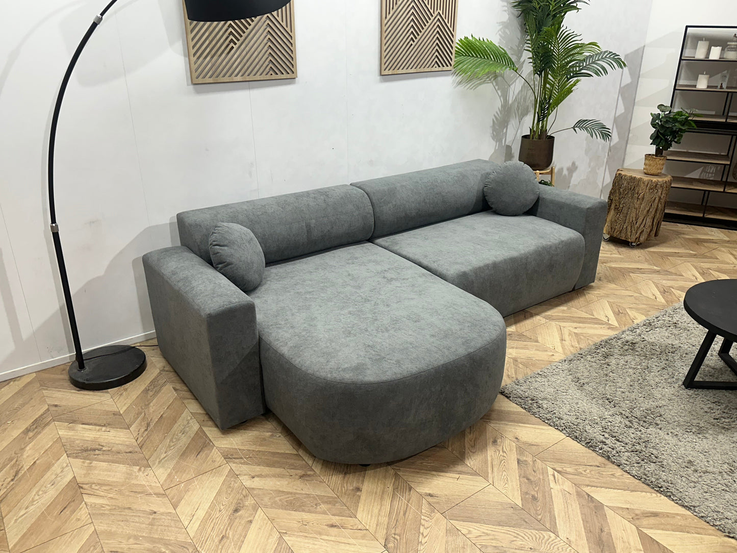 !Showroommodel! Grijze Velvet Hoekzetel ~ Slaapfunctie