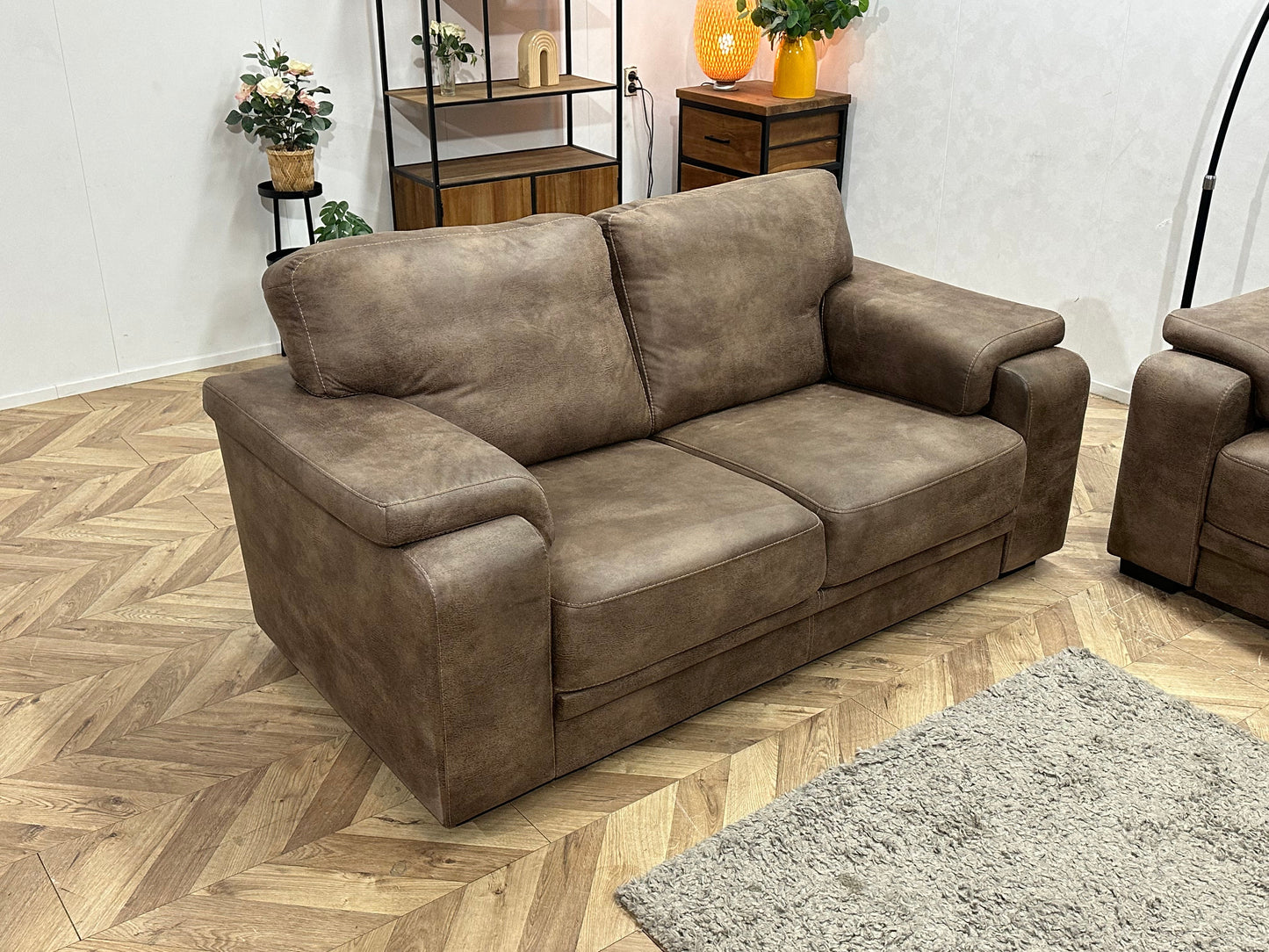 Bruine Suède Stoffen Zetels Set ~ Vaste Kussens