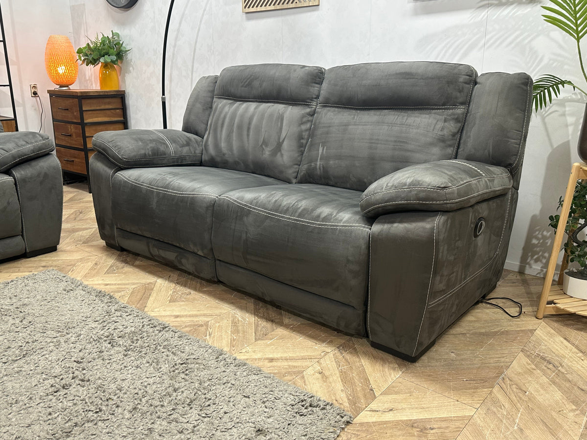 Antraciet Suède Stoffen Bankenset Inc Fauteuil ~ Relax/USB Functie