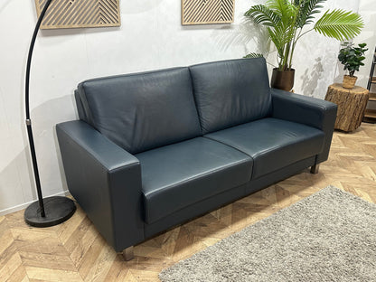 HB Lifestyle Blauwe Echt Lederen 2.5-Zits Zetel ~ Vaste Kussens