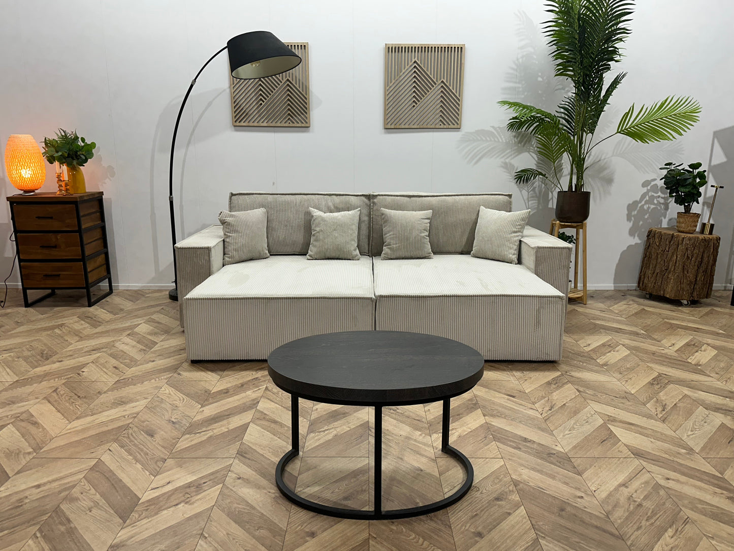 !Showroommodel! Witte Ribstof Lounge Zetel