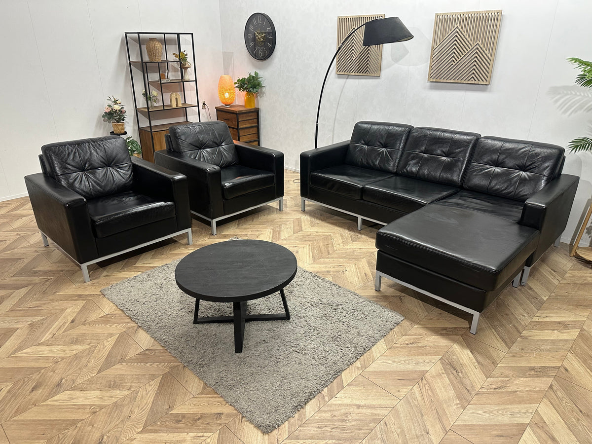 Zwarte Echt Lederen Hoekzetel Inc Fauteuils ~ Geïmpregneerd