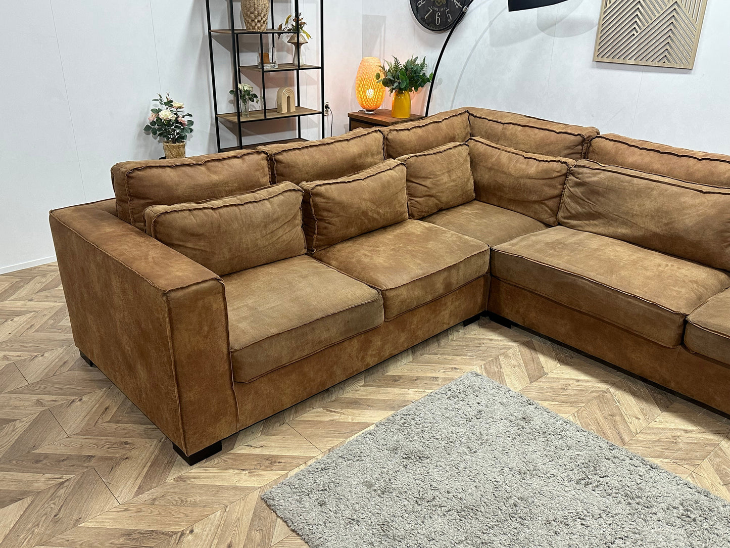 Vellarte Cognac Bruine Suède Stoffen Hoekzetel ~ Losse Kussens Met Afneembare Hoezen