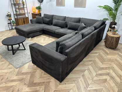 Antraciet Velvet U Zetel ~ Losse Kussens Met Afneembare Hoezen