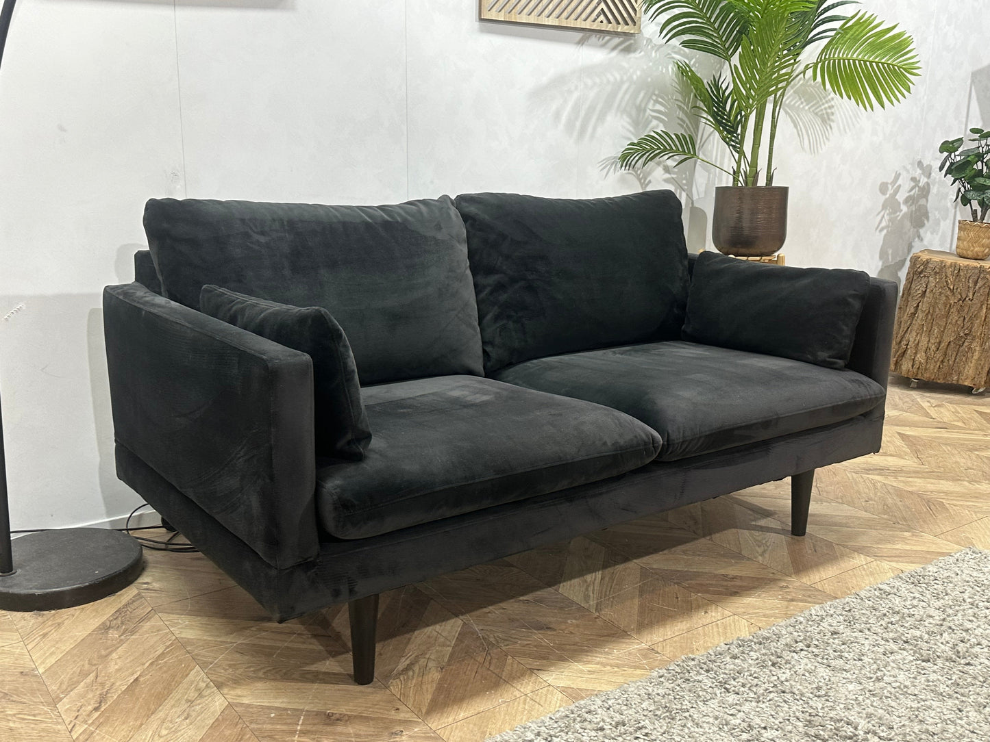 Zwarte Velvet 2-Zits Zetel ~ Losse Kussens Met Afneembare Hoezen