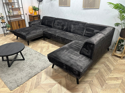 Antraciet Velvet U Zetel ~ Vaste Kussens