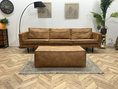 Cognac Bruine Suède Stoffen 3-Zits Zetel Inc Hocker ~ Losse Kussens Met Afneembare Hoezen
