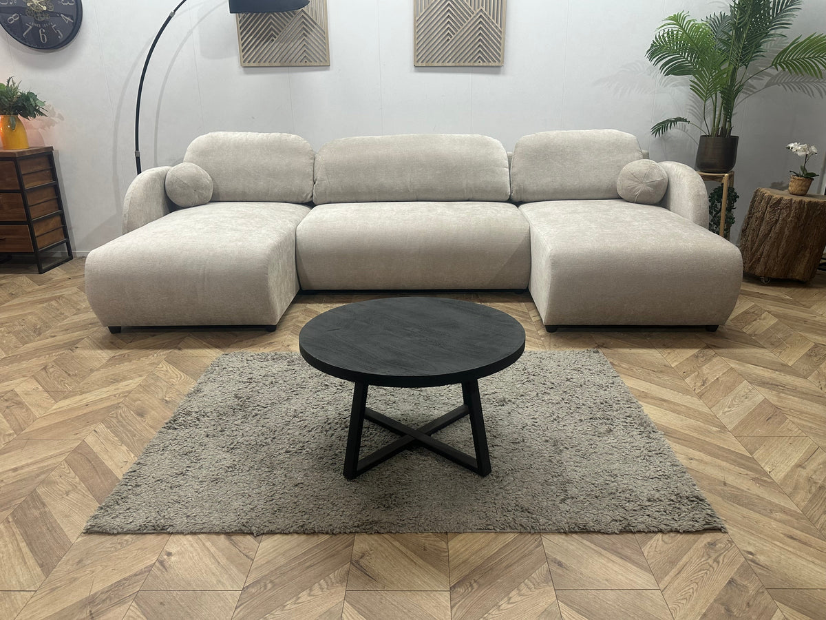 !Showroommodel! Taupe Chenille Stoffen U Zetel
