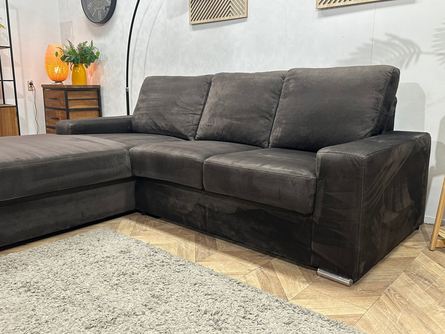 Antraciet Velvet Hoekzetel ~ Losse Rugkussens Met Afneembare Hoezen