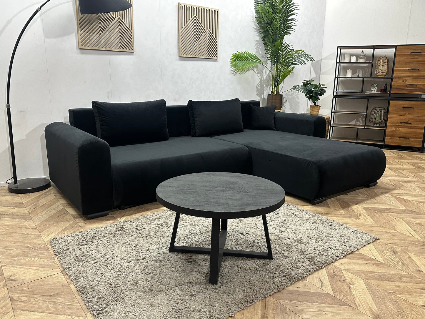 !Showroommodel! Zwarte Velvet Hoekzetel