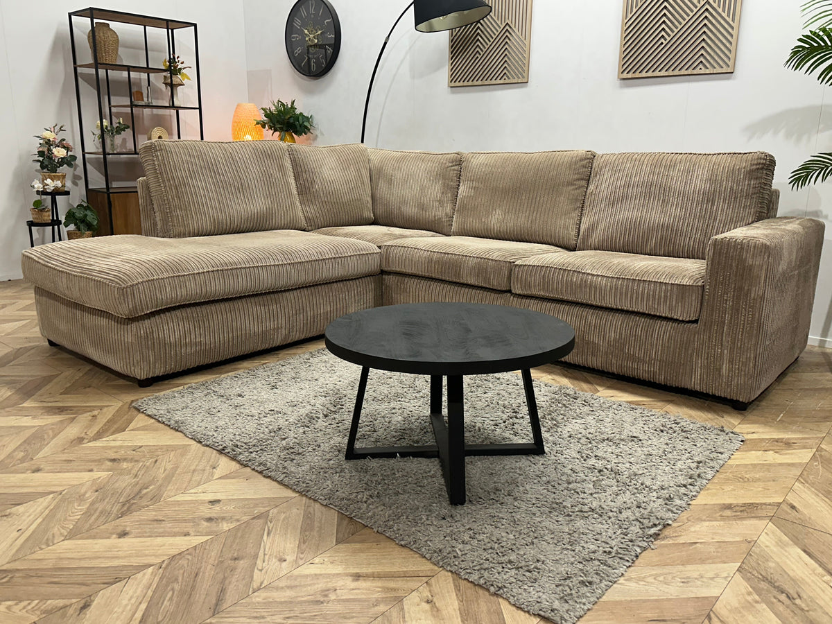Beige Ribstof Hoekzetel ~ Losse Kussens Met Afneembare Hoezen