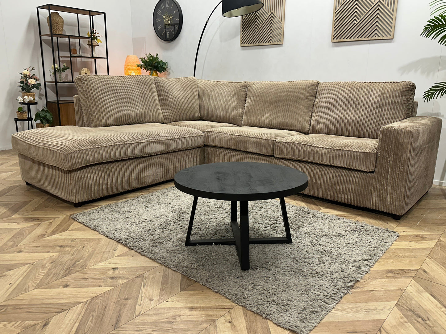 Beige Ribstof Hoekzetel ~ Losse Kussens Met Afneembare Hoezen