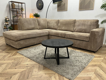 Beige Ribstof Hoekzetel ~ Losse Kussens Met Afneembare Hoezen
