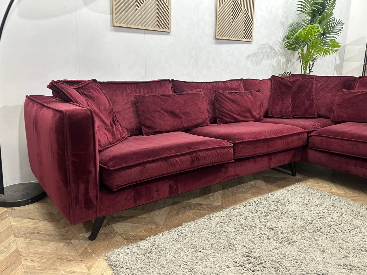 Bordeaux Rode Velvet Hoekzetel ~ Losse Kussens Met Afneembare Hoezen