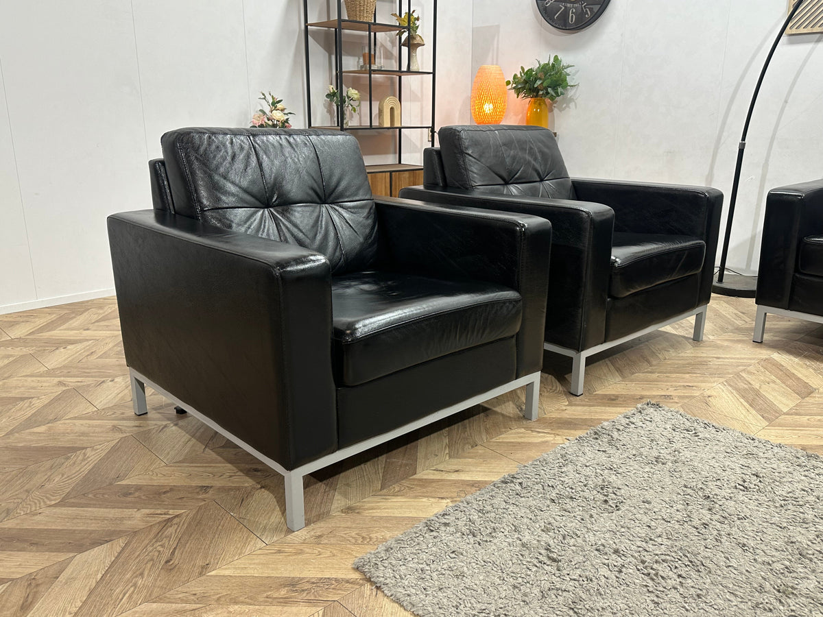 Zwarte Echt Lederen Hoekzetel Inc Fauteuils ~ Geïmpregneerd